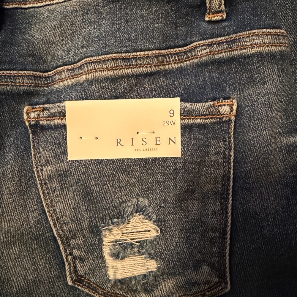 Risen jeans  high rise dark wash Straight Leg Jeans long 33” frayed hem - Picture 14 of 15